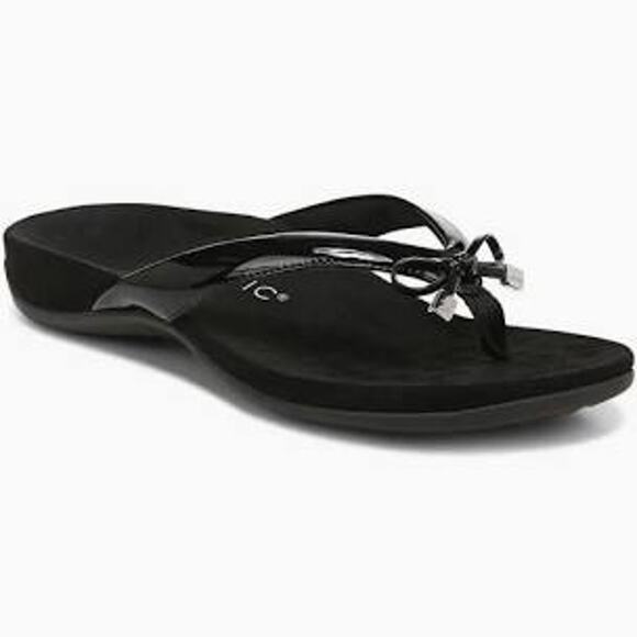 VIONIC Bella Black Patent Thong Sandals Flip Flops 8.5 - Picture 1 of 6